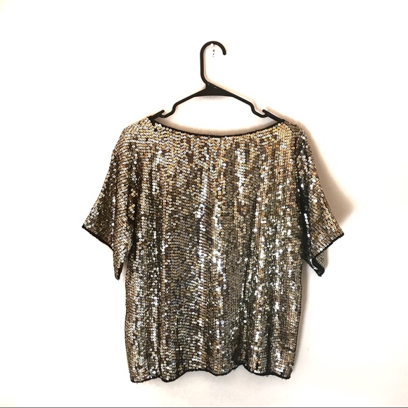 Black and Gold Silk Sequined Top Size M - Picture 2 of 5